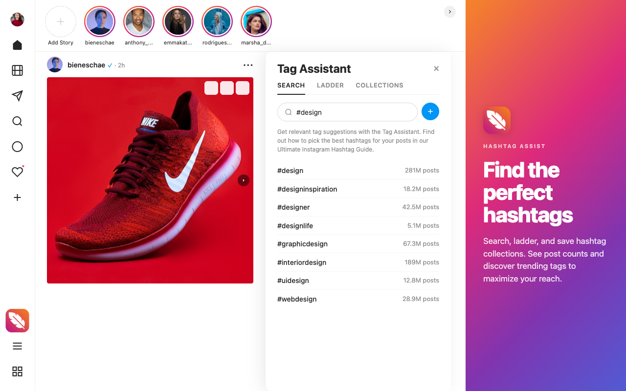 Hashtag assistant and AI caption flow